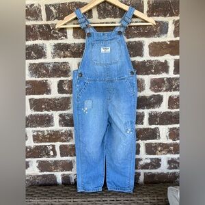OshKosh: Blue Denim Overalls with Floral Embroidery: Size 4T